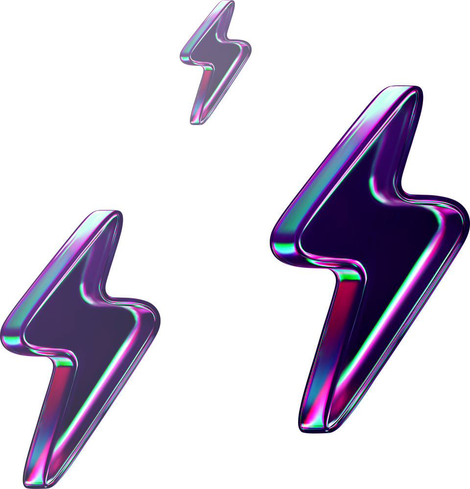 A 3D illustration of three pink glass bolts refracting colorful lights
